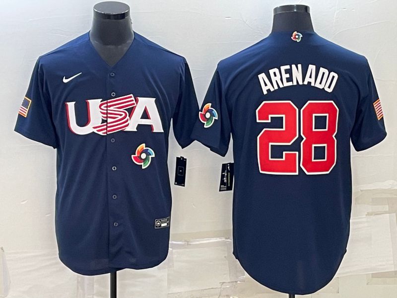 Men 2023 World Cub USA #28 Arenado Blue Nike MLB Jersey7